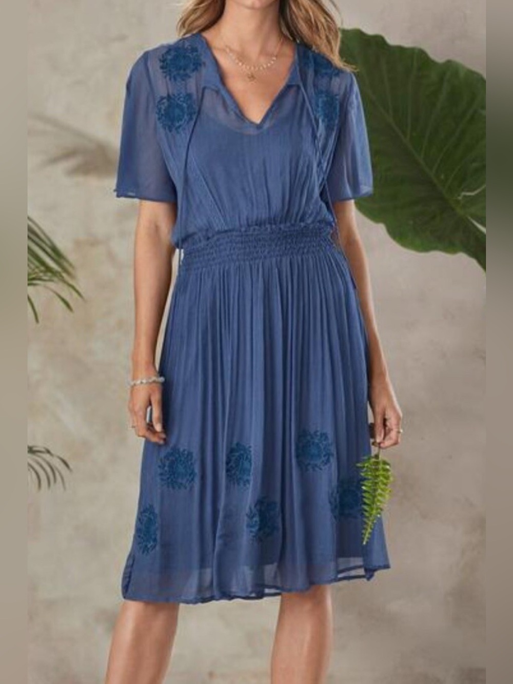 Sundance Blue Boho Midi Dress XXS Led By Dreams Sheer Embroidered Flowy